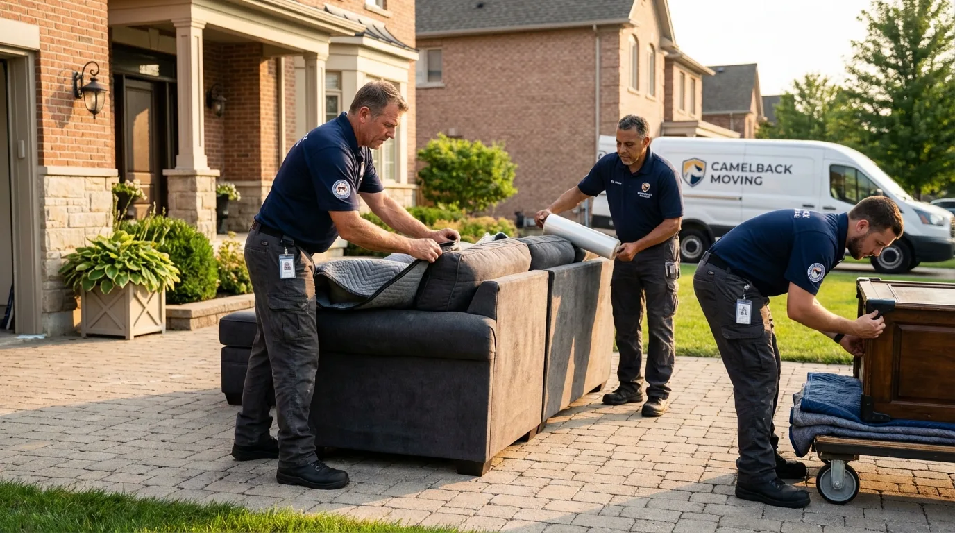 Large estate moving crew wrapping furniture in Lake Dallas, TX