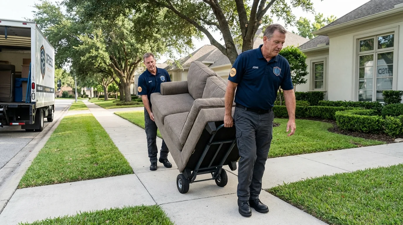 Local residential moving crew loading furniture in Lake Dallas, TX