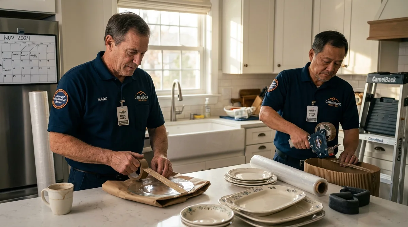 Professional crew packing kitchen dishware in Lake Dallas, TX